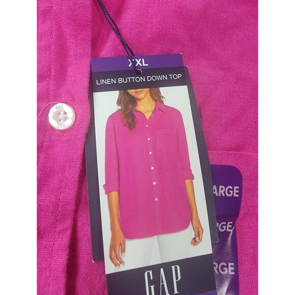 GAP Shirt Womens 2XL Pink Very Berry Linen Button Down Top Long Sleeve Plus NEW - Picture 4 of 11